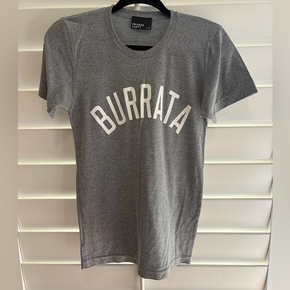 PRIVATE PARTY NEW Gray BURRATA T Shirt Top Tee XS Crew Neck